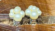 Vintage Marvella Clip-On Earrings Silver Tone Metal Faux Pearls Signed & Bonus Necklace. This Image - 5