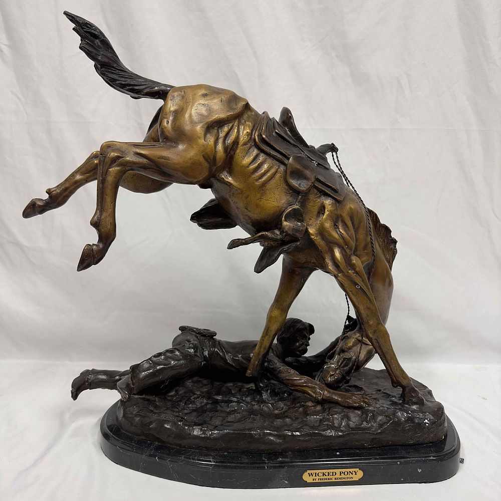 Wicked Pony By Frederic Remington Hand Made Real Bronze Art Sculpture Large Jumbo Figure. This 