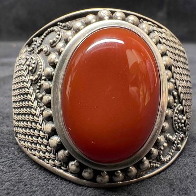 Suarti BA Indonesia Sterling Silver Carnelian Large Stone Cuff Bracelet. This item is in good 