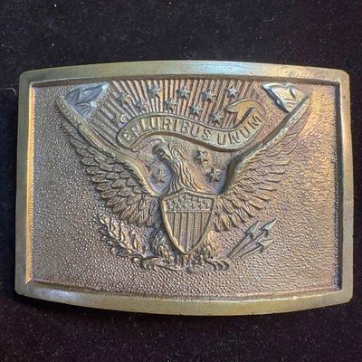 U.S. Officer's Belt Buckle Lapel Pin Brass War Memorabilia Relic. This piece of Militaria has 