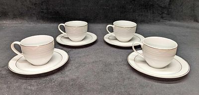 4 Arctic Gold Noritake Flat Cup & Saucer Sets. 4 Arctic Gold Noritake Flat Cup &amp; Saucer 