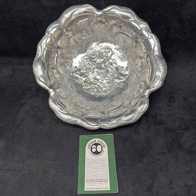 Arthur Court Cast Aluminum Serveware Rabbit Bunny Large Serving Bowl. Etched markings on the 