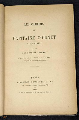 1883 Les Cahiers Du Capitaine Coignet Hardcover. This hardcover is approx 5 1/4" x 1" x 7 3/4" 