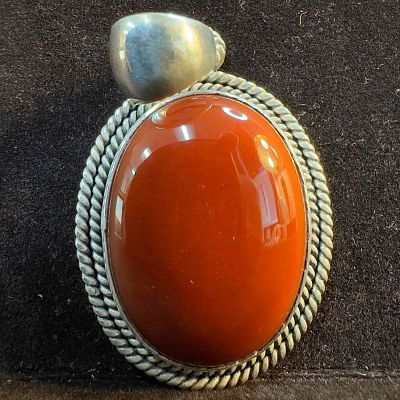 925 Sterling Silver BA Indonesia Necklace Carnelian Pendant A53. This item is in good pre-owned 