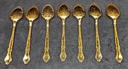 7 Cambridge Gold Electroplated Stainless Oval Soup Spoons. Each is approx 1 1/2" x 1/2" x 7 Image - 1