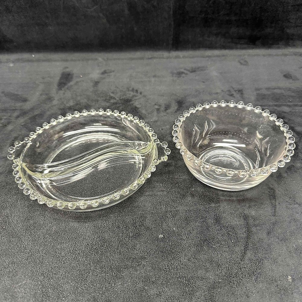 Lot 463: Vintage Imperial Glass Candlewick Beaded Pattern Divided Relish Candy Dish and Bowl Set