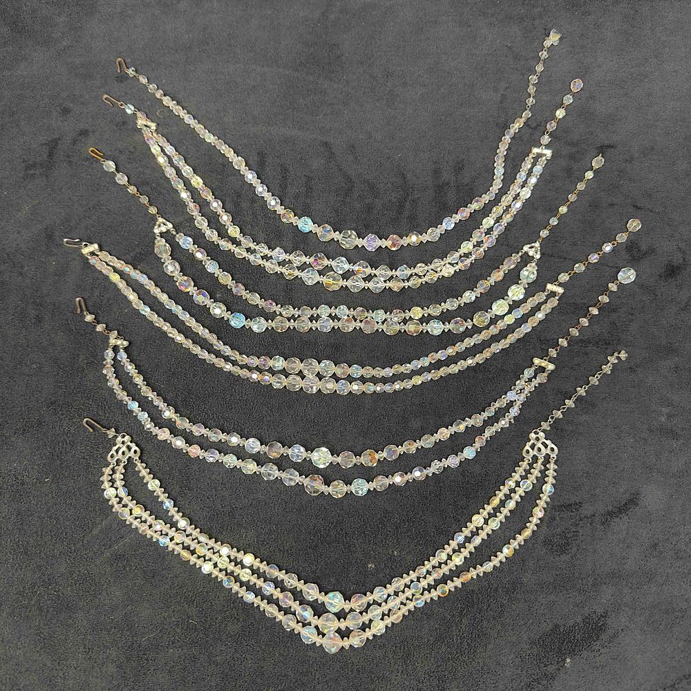 Lot 482: Costume Jewelry Clear Glass Crystal Faceted Beaded Multi Strand Necklace Set Lot of Six I20