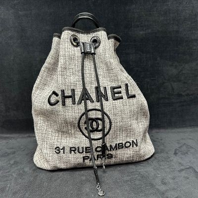 Designer Inspired Canvas Drawstring Backpack Black and Gray. Designer-inspired drawstring 