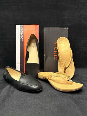 Vionic Gold Cork Sandals and Bandolino Square Toe Loafers Bundle. Sitting in brand-new to 