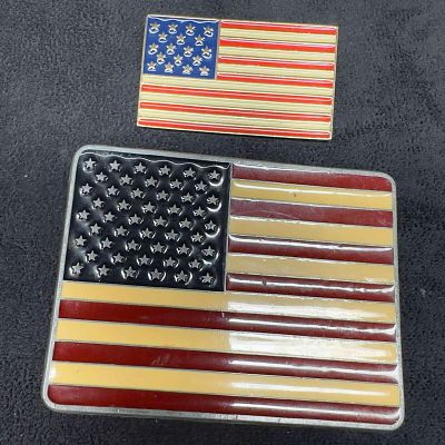 American Flag USA America Stars and Stripes Patriotic Belt Buckle Lapel Pin Set. The American 