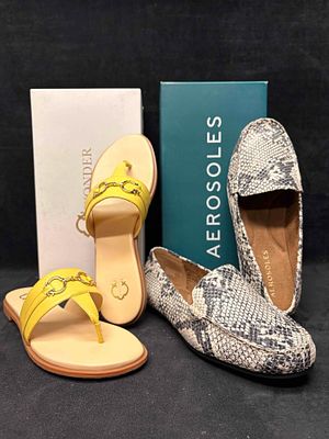 C. Wonder Leather Sandals and Aerosoles Snake Skin Loafers Bundle. Sitting in brand-new to 