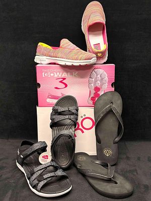 Sketchers GO Walk Sneakers with Ryka and Reef Black Sandals Bundle. Sitting in brand-new to 