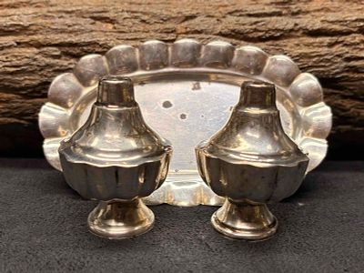 3pc 1970s Mexican 925 Sterling Silver Salt Shakers and Trays. This lot containers a salt and 