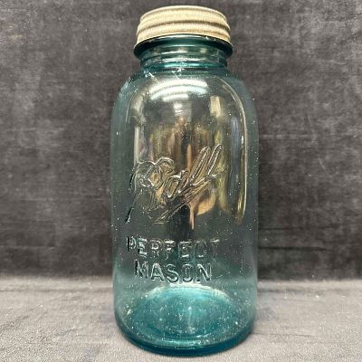 Mold 1 Underlined Antique Aqua Blue Ball Perfect Mason Jar Porcelain Liner Cap. Vintage Ball 
