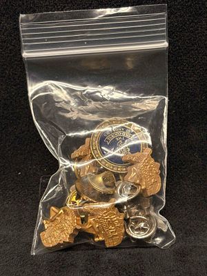 1.1 OZ All American Trinket Bag Mixed Metals Charms Pins and More. This lot contains loose 