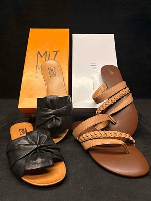 Miz Mooz Leather Slide Sandals and J.Jill Tan Thong Sandals Bundle. Sitting in brand-new to 