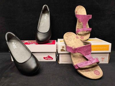Orthaheel Samoa Slide Sandals and Alegria Black Ballet Flats Bundle. Sitting in brand-new to 