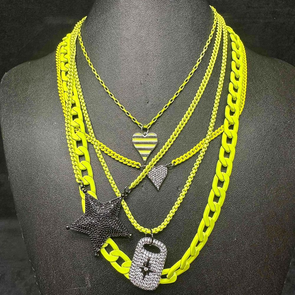 Lot 187: Melania Clara Assorted Necklace Lime Green Chain Rhinestone Pendant Set