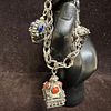 Etruscan Revival Style Multi Colored Gemstone Charm Bracelet L90. This item is in good pre-owned Image - 1