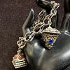 Etruscan Revival Style Multi Colored Gemstone Charm Bracelet L90. This item is in good pre-owned Image - 2