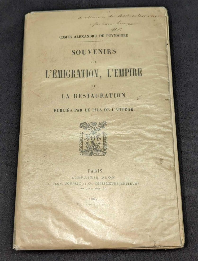 Lot 408: 1884 Souvenirs Sur L'emingration, L'empire Softcover
