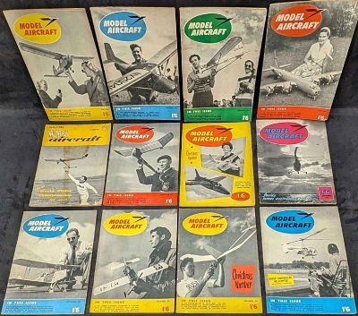 12 Vintage 1950s Model Aircraft Magazines B. This lot includes vintage "Model Aircraft" 
