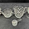 Fostoria American Clear Glass Set Salt Cellar Pitcher Spoons and Cups Lot of Ten. This Fostoria Image - 5