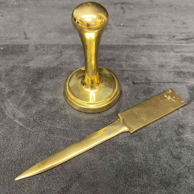 Made In Italy Gold Heavy Metal Handle Press Paper Weight and Letter Opener. Gold Heavy Metal 
