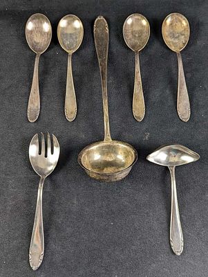 Vintage Retired German BMF Silver Plate Spoons & Ladles & Salad Fork. This lot includes: 
(4) 