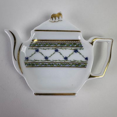 A. Raynaud Limoges Porcelain France Tea Bag Caddy Holder Gold Trim Floral Design. Charming 