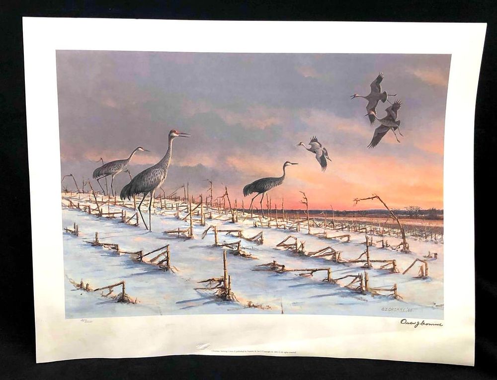 Signed & Numbered Print Of "Christmas Morning Cranes" By Owen J. Gromme With Personalized Note. T 
