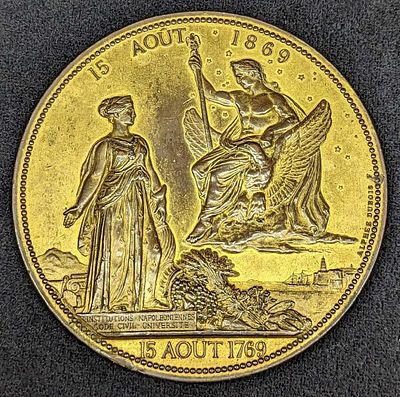 1970s Napoleon Centenary 1869 Medal. Based on a design by Alph&eacute;e Dubois. Made of bronze. 