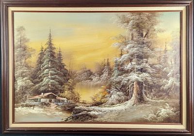 JB Original Oil On Canvas Mountain Landscape. Framed Original Oil On Canvas Of A Mountain 