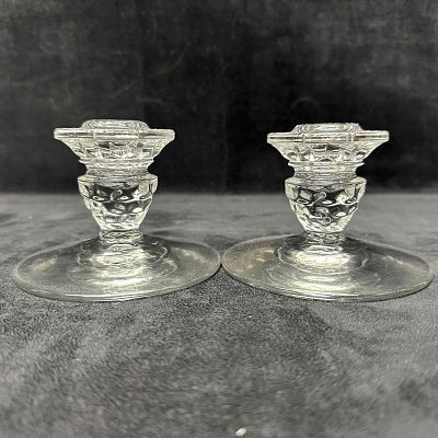 Fostoria American Mid Century Modern Short Candle Stick Holder Set. These are Fostoria American 