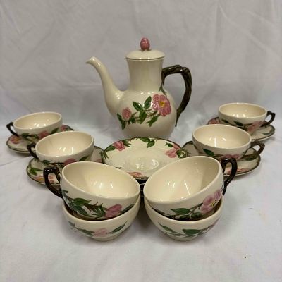 Franciscan Desert Rose 17 Piece Coffee Pot Teapot Tea Cups Plates Dishes Set. This set features 