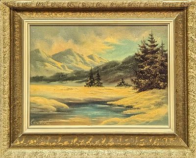 Framed Original Oil On Canvas Mountain Landscape. This is approx 12 1/2" x 1 1/4" x 10 1/4" and 