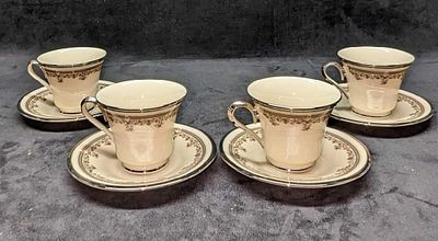 4 Retired Lenox Fine China Lace Point Footed Cup & Saucer Sets B. 4 Retired Lenox Fine China 