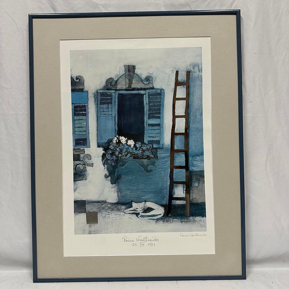 Framed Rosina Wachtmeister Signed Foil Enhanced Lithograph. Looks like her "Via Galileo Galilei 