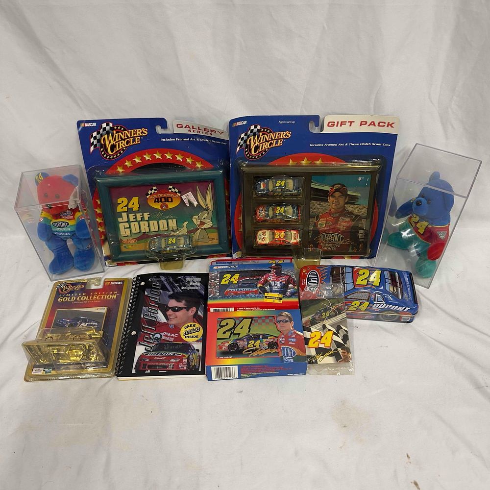Lot 202: Jeff Gordon NASCAR Collection Various Collectibles Plush Cards Die Cast Cars Lot of 10
