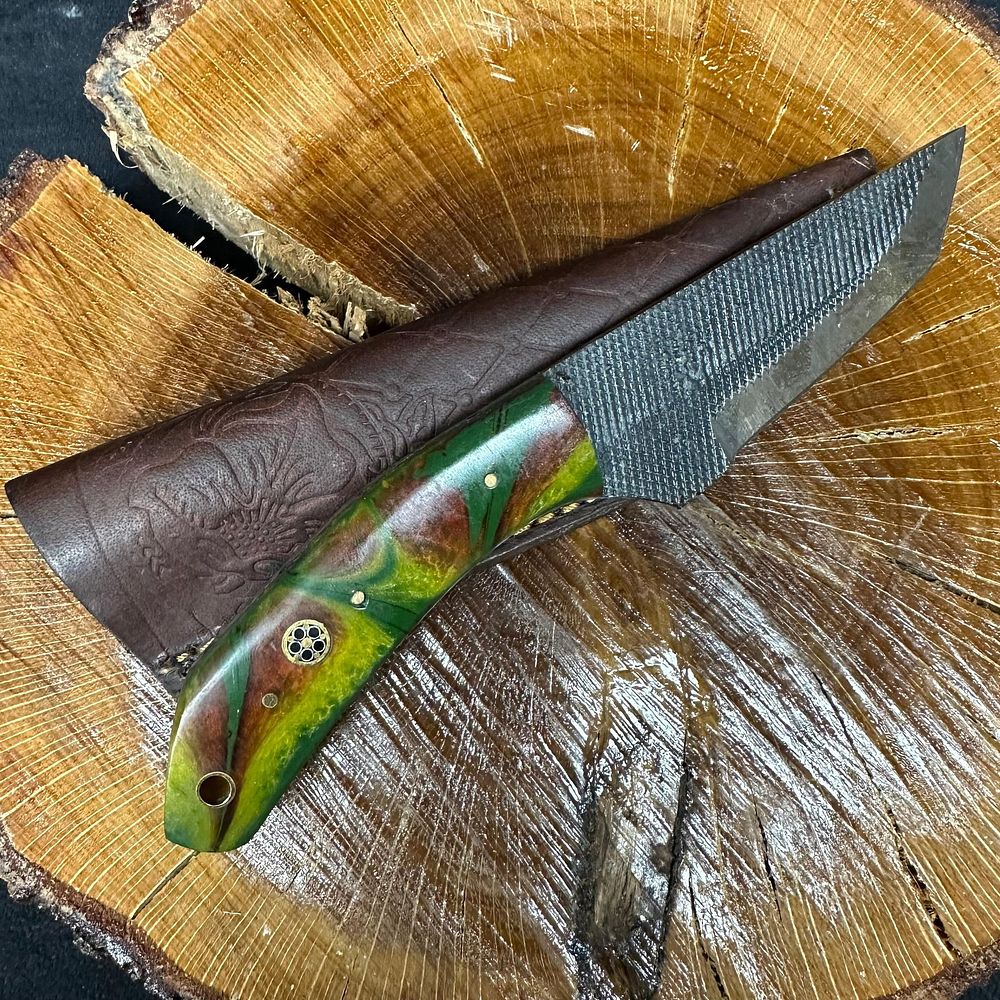 Lot 235: MHS Cutlery Steel Blade Knife Brown Green Camo Style Handle P65