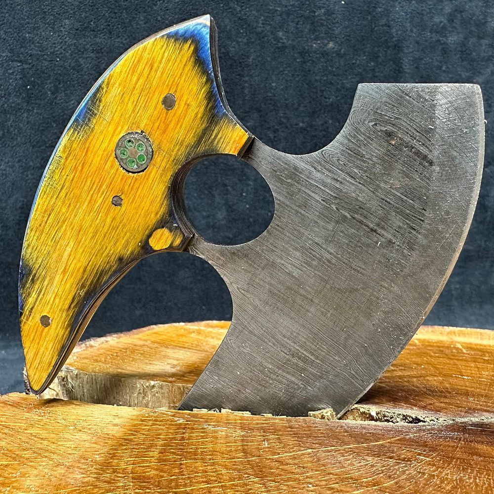 Lot 251: Steel Crescent Axe Ulu Knife MHS Cutlery Curved Blade