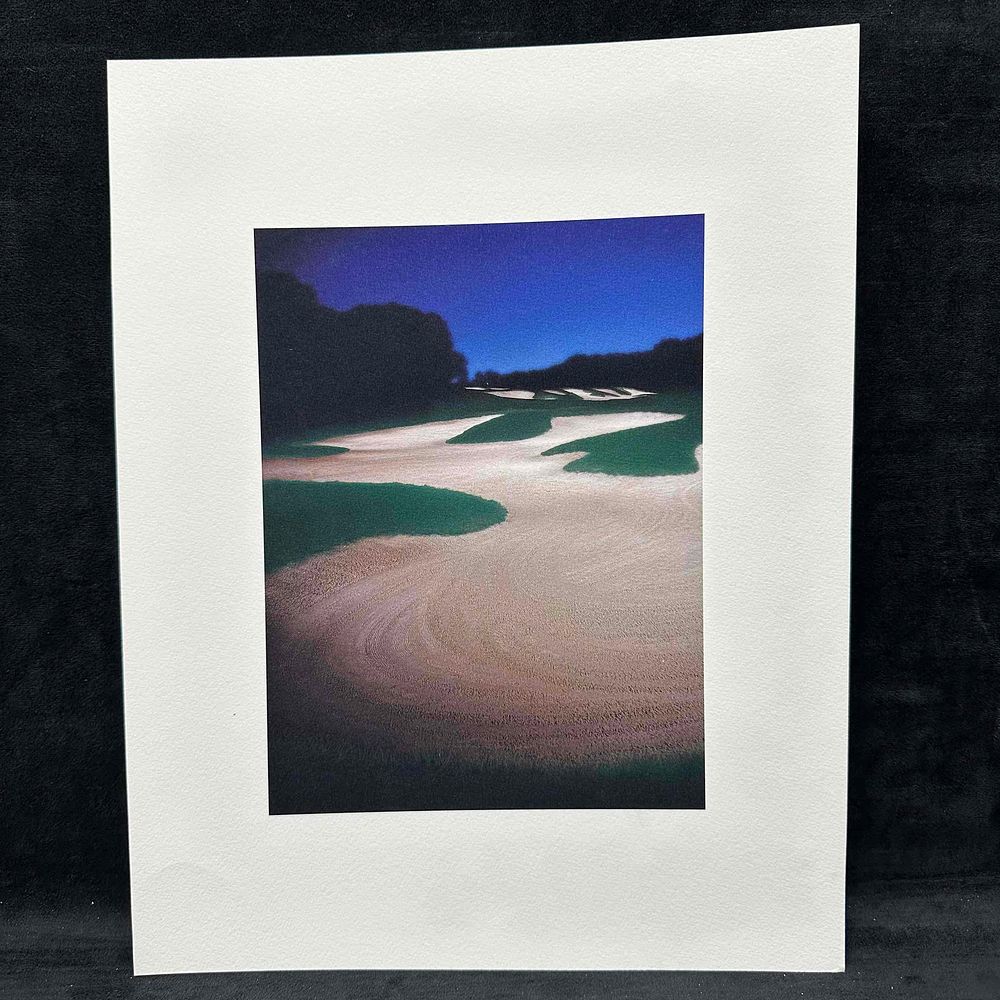 Fine Art Print Lithograph Golf Course Nightscape Dark Blue Sunset Bunker Landscape GC3. High-qual 