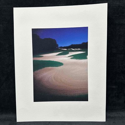 Fine Art Print Lithograph Golf Course Nightscape Dark Blue Sunset Bunker Landscape GC3. High-qual 