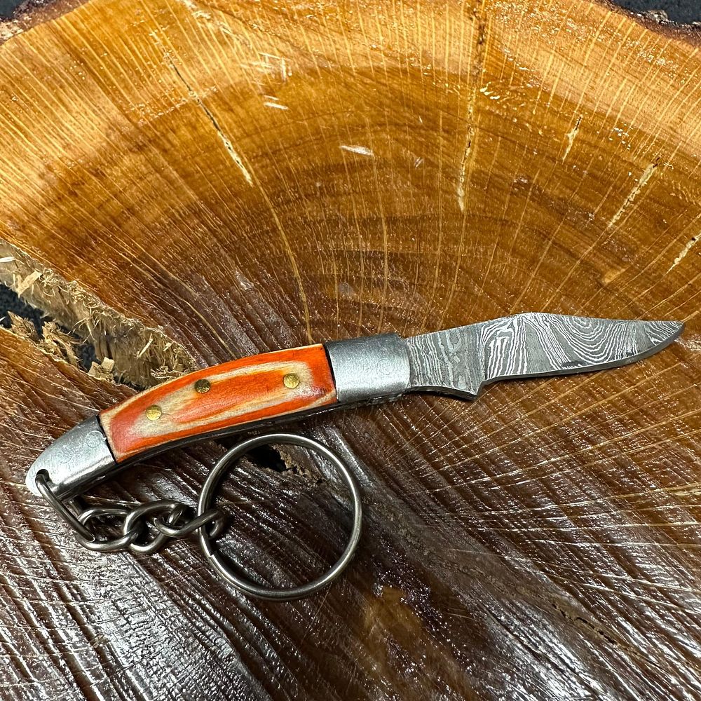 Lot 495: MHS Cutlery Keychain Steel Folding Blade Pocket Knife R54 Orange Handle