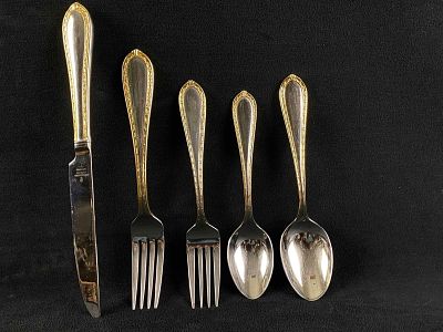 WATERFORD 5 Pc Setting Powerscourt Stainless Gold Accent Flatware (JB). This retired in 2011 5 