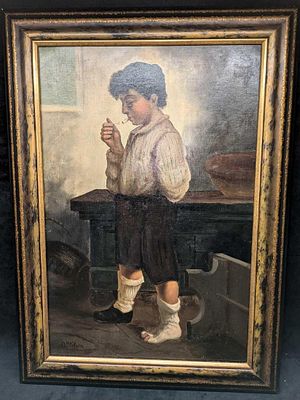 David Forrester Wilson Original Oil On Canvas Smoking Boy R34. The artist signed the bottom 