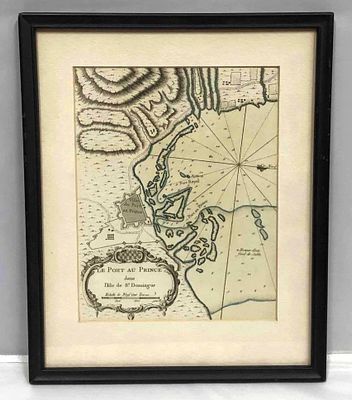 Framed Vintage Map Of Le Port Au Prince In The Island Of Santo Domingo. This lot contains a 