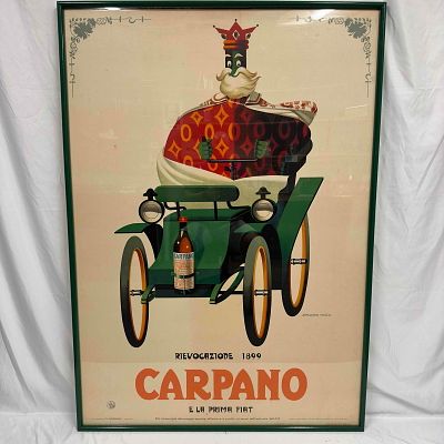 Original 1950's Italian Vermouth Carpano E La Prima Fiat Poster Armando Testa. An original 