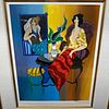 Itzchak Tarkay Lady in Red Shawl Blue and Yellow Wall Framed Serigraph Limited. Limited Edition Image - 1