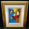 Itzchak Tarkay Lady in Red Shawl Blue and Yellow Wall Framed Serigraph Limited. Limited Edition Image - 2